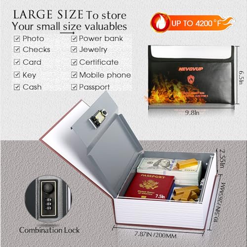 Diversion Book Safe with 4200¡ÆF Fireproof Money Bag and Combination Lock, 10.5" x 7.9" x 2.5" Fake Book Hidden Storage Safe, Hollow Secret Portable Metal Storage Box for Cash, Valuables - Easter Bible