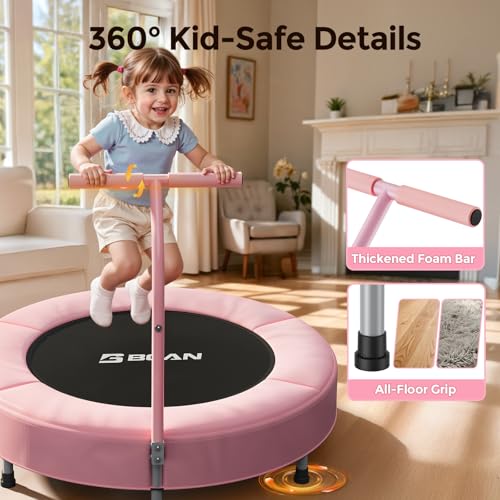 Kids Toddler Trampoline 36'' with Foam Handle - Pink-Classic