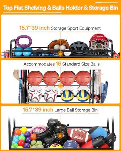 4-Layer Sports Equipment Organizer with Wheels - Ball Storage Rack