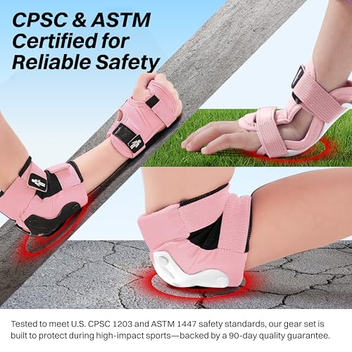 Kids Knee and Elbow Pads Set with Wrist Guards - Adjustable Protective Gear for Skateboarding Biking and More