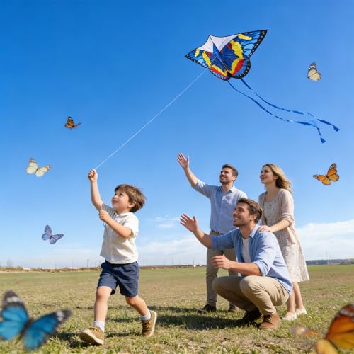 FejoHify Blue Large Kite for Kids & Adults Easy to Fly with 300 FT String - Suitable for Ages 4-12