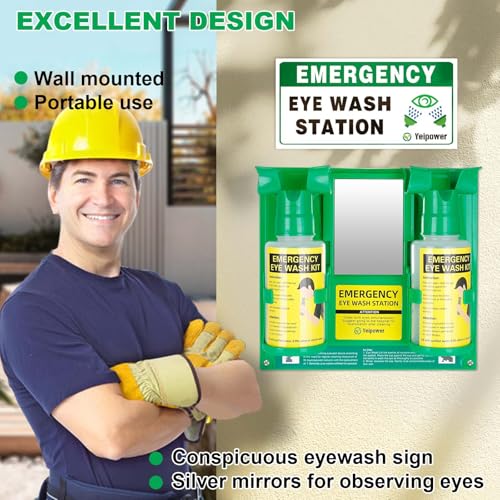 Portable Eyewash Station OSHA-Approved - Upgraded Emergency Eye Wash Bottles Flush Kit Clean Both Eyes Simultaneously Wall Mounted 16oz £¨No Solution£©