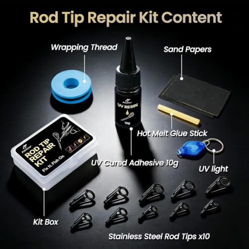 FishTrip 10pcs Fishing Rod Tip Repair Kit Stainless Steel Ceramic Guides Replacement