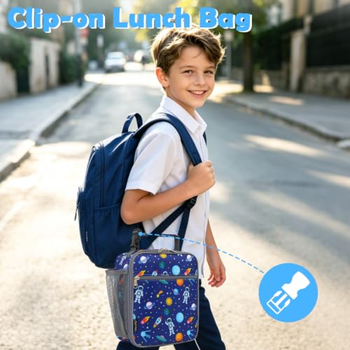 FlowFly Kids Insulated Lunch Bag Astronaut Mini Cooler Tote for Boys & Girls
