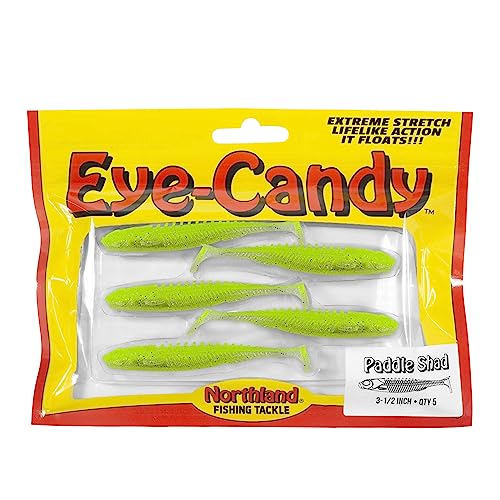 Floating Soft Plastic Minnow Bait - Eye Candy Paddle Shad, Chartreuse Shad - 4 Inch