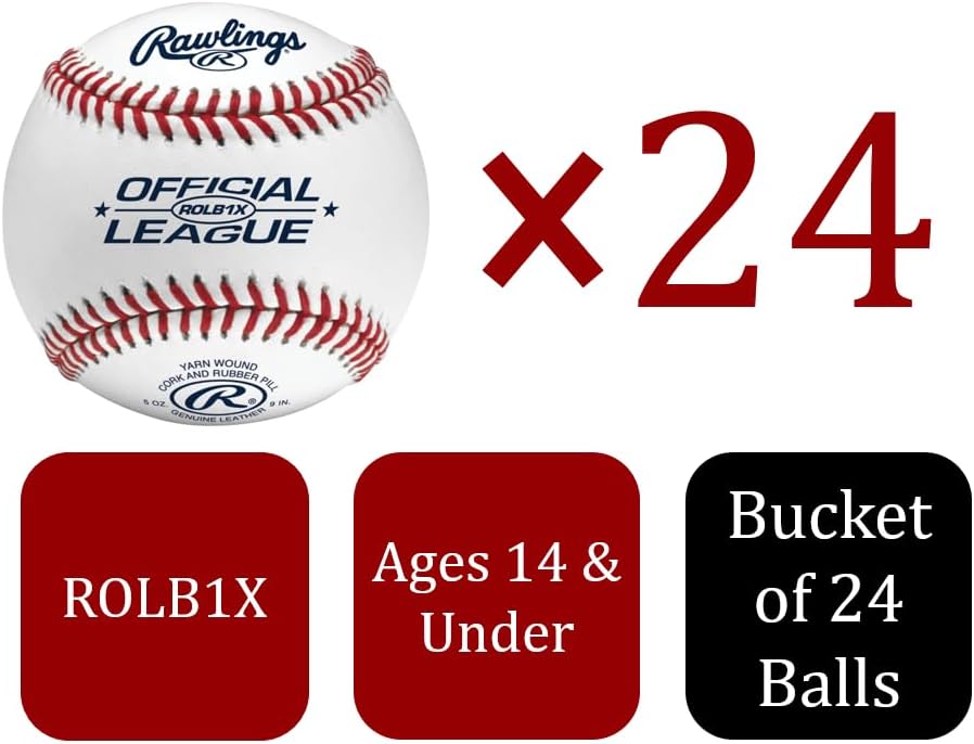 Rawlings Practice Baseballs - 24 Count Bucket | ROLB1X | Official Youth/14U League