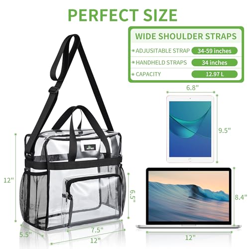Clear Stadium Tote Bag - 12x5.5x12 Waterproof Transparent Handbag