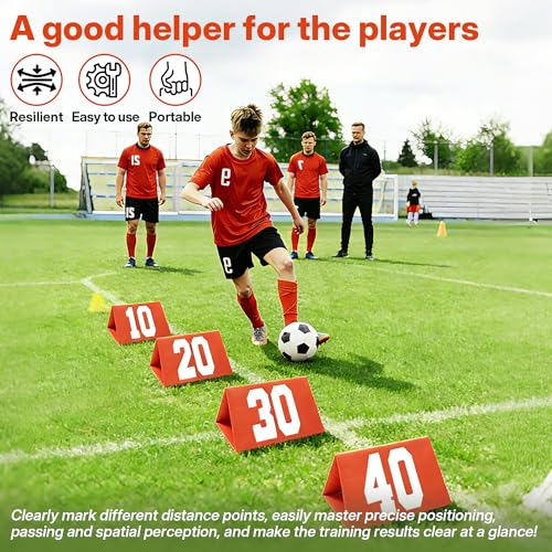 Football Yard Markers Set - 11 High Visibility Weighted Markers with Carrying Bag - Orange
