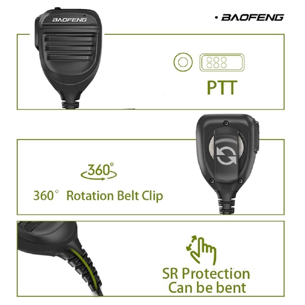 BAOFENG 2 Pack UV-9R Plus Ham Radio Dual PTT Mic SQ27K IP57 Waterproof Remote Shoulder Mic Handheld for GMRS Two Way Radio UV-9R PRO GMRS-9R UV-9G UV-XR (Black-Dual PTT)