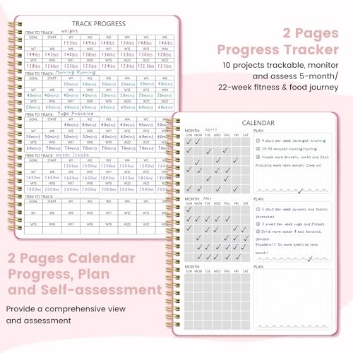 150-Day Fitness & Food Journal for Women - Pink Planner with Measuring Tape