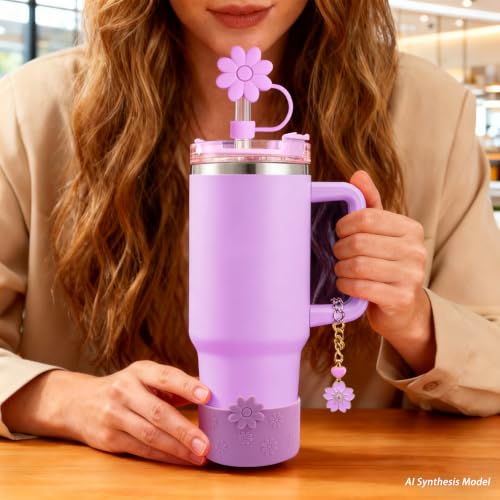 7-Piece Purple Silicone Accessories for Stanley Cups - Boot & Straw Covers