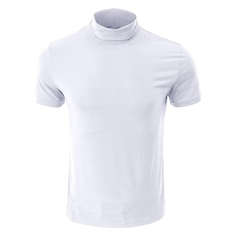 Men's Fashion Shirts Short Sleeve Mock Turtleneck T-Shirts Casual Undershirt Tops White XL