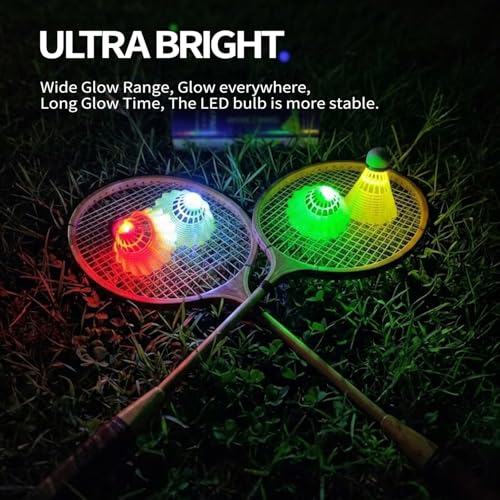 Glow in the Dark LED Badminton Shuttlecocks - 4 Pack Nylon Birdies
