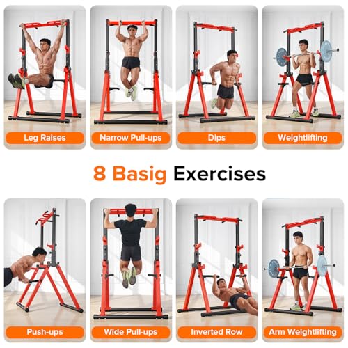 Foldable Adjustable Height Pull Up Bar - Red, 700lbs Capacity
