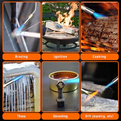 DOMINOX Propane Torch Head with 5FT Hose, Base and Cylinder Clip, Torch Head Trigger Start Gas Torch for Propane and Mapp, MAPP Gas Torch Kit for Soldering, Welding, Cooking (Not Included Gas Tank)