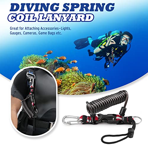 OVOVFANY Black Coiled Diving Lanyard with Quick Release Buckle