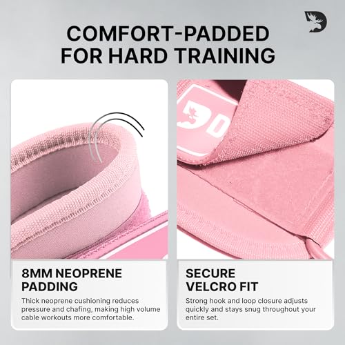 Ankle Strap for Cable Machine - Premium Padded Kickback Cuffs - Bubblegum Pink