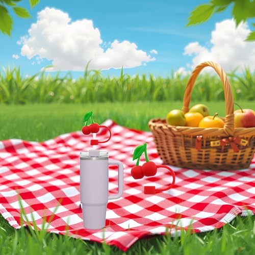 Cherry Straw Cover for 10mm Straws, Reusable Silicone Straw Topper Cap