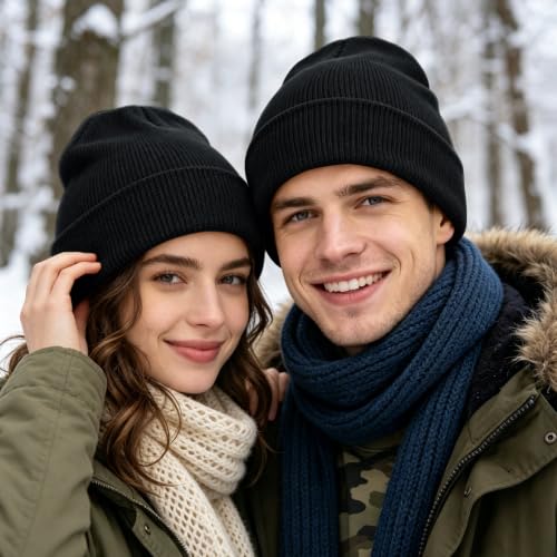 Slouchy Beanie Hat for Men & Women - Black, 1 Pack