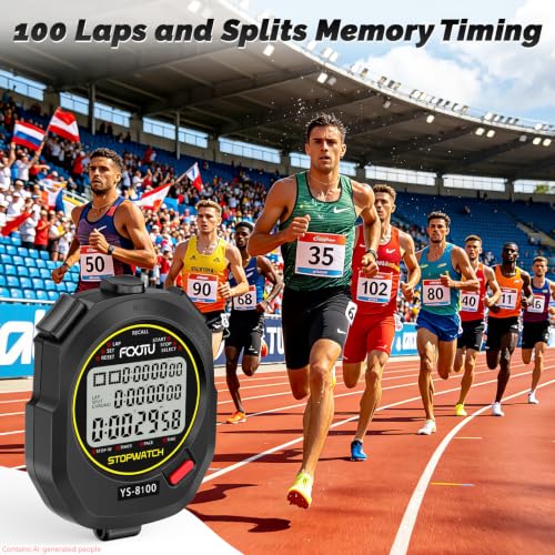 Digital Sports Stopwatch - 100 Laps Memory Timer - Black
