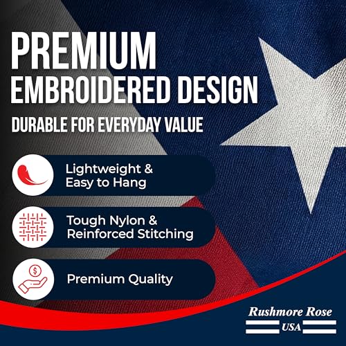 Rushmore Rose USA Texas Flag 4x6 ft Heavy Duty Outdoor Sewn State Banner with Brass Grommets