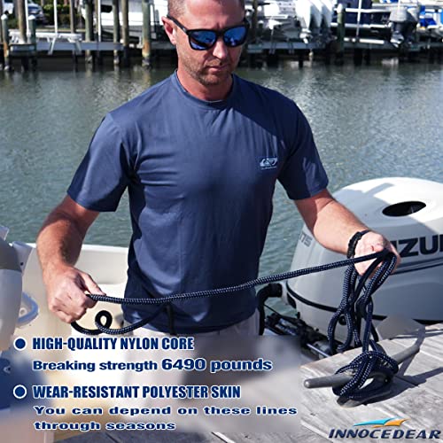 Marine-Grade Double-Braided Nylon Dock Lines - 4 Pack, 1/2” x 15’ with Eyelets, Navy Blue