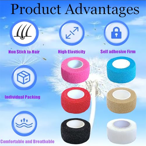 6 Pack Self-Adhesive Bandage Wrap - 1-Inch Breathable Cohesive Tape for Pets