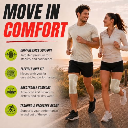 UFlex Athletics Knee Brace Sleeve Medium Beige for Men & Women - Support & Compression
