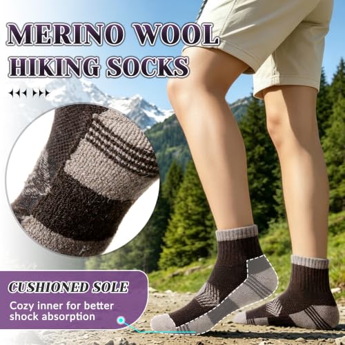 Velice Women's Merino Wool Quarter Ankle Hiking Socks - Medium Brown, Comfortable Outdoor Footwear