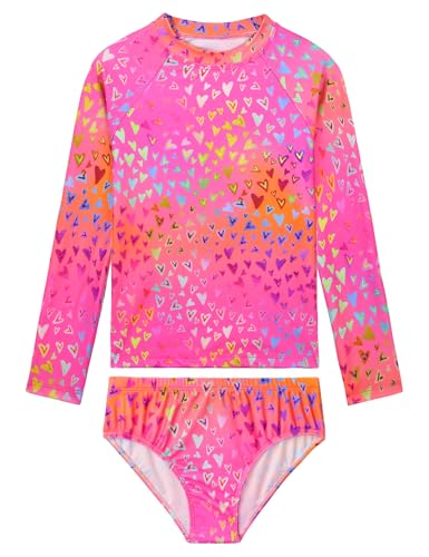 Girls Rash Guard Swimsuit Long Sleeve Two-Piece Bathing Suit 3-4T Rose Yellow Blue