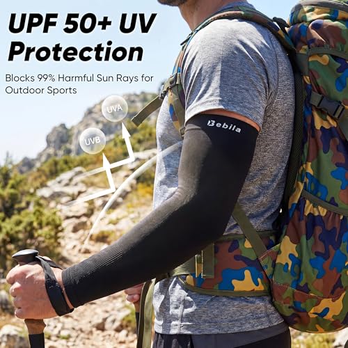 Bebila Arm Sleeves for Men Women, UV Sun Protection Cooling