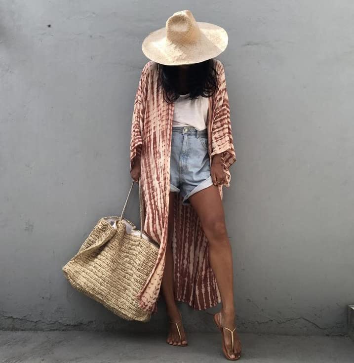 Women's One Size Rust Red Kimono Cover Up Long Beach Dress Swimsuit Coverups Lightweight Robe
