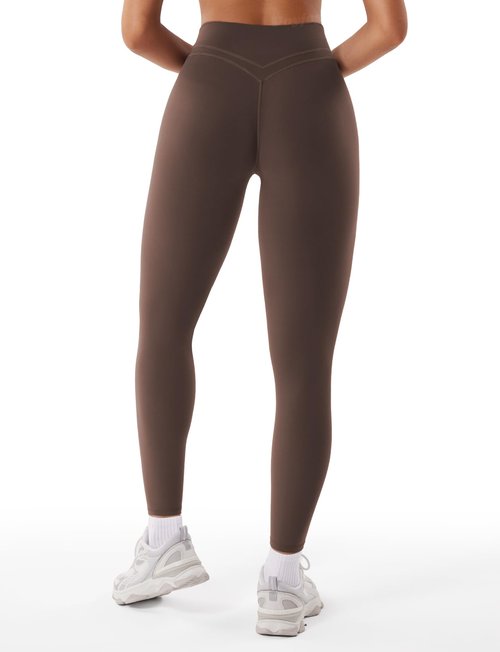 VOYJOY Womens Scrunch Workout Leggings Compression Butt Lifting Mid High Waist 26 Inches Seamless V Back Yoga Pants Coffee S
