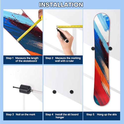 Snowboard Wall Mount Rack - 4pcs Black PU Rubber Grip