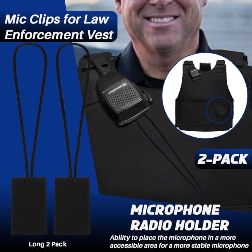Terixe 4 Pack Mic Clips for Law Enforcement – 2 Long & 2 Short, Black Radio Mic Holders