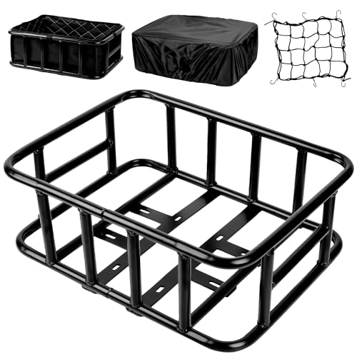 Large Rear Bike Basket with Waterproof Cover & Cargo Net