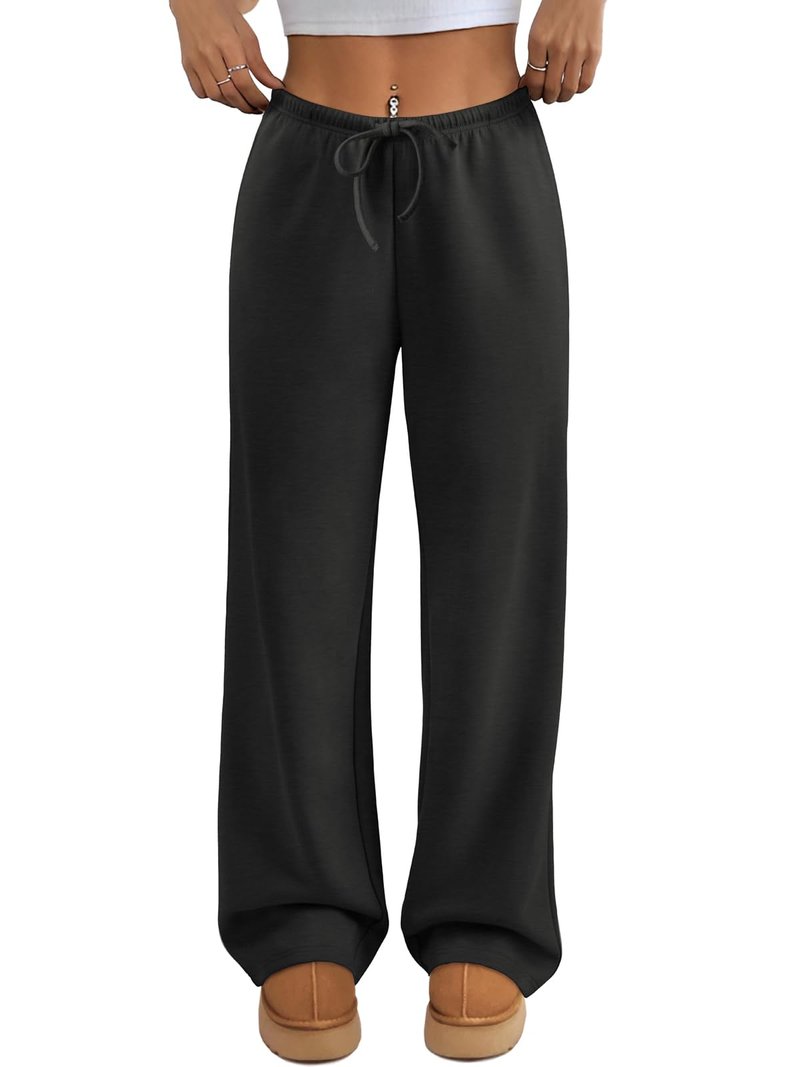 ATHMILE Womens Sweatpants Wide Leg Barrel Pants Baggy Joggers Low Waist Fall Fashion Winter Clothing Pockets 2026 Black