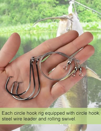 30 Pcs Pre-Rigged Fishing Hooks with Steel Wire Leader - 1/0