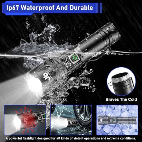 JAY-PARK 100000 Lumen Rechargeable LED Flashlight Black, 5000mAh Battery, Waterproof