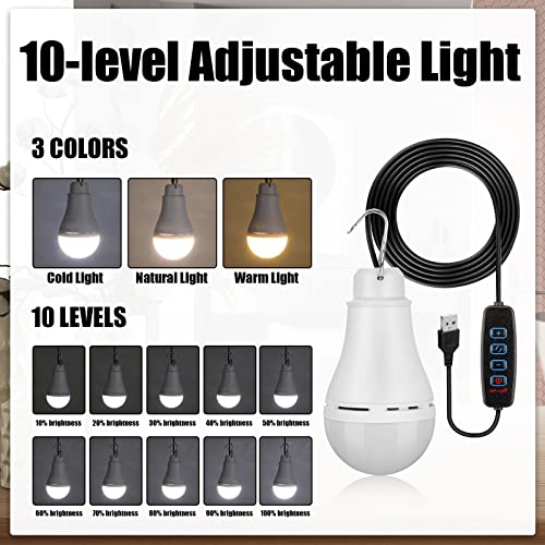 6 Pcs USB Light String LED Portable Light Bulb Rechargeable USB Strip Camping Lantern with Splitter Cable for Camping Porch Backyard Garage Warehouse Truck Fishing Boat
