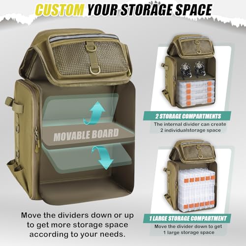 HAMBOLY 45L Fishing Backpack with Rod Holders & Foldable Divider - Brown