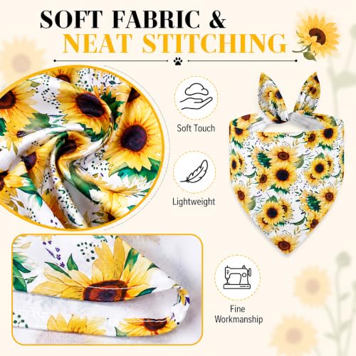 Sunflower Dog Bandanas 2-Pack Adjustable Cotton Scarves for Small to Large Dogs & Cats