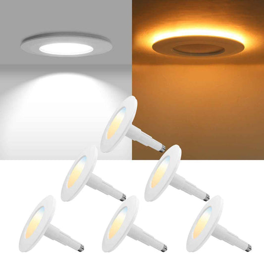 Jolux 5/6 Inch LED Recessed Lighting with Night Light,2700K/3000K/3500K/4000K/5000K Selectable Retrofit Downlight,12W=60W,800LM,Dimmable Can Lights, Damp Rated,Simple Installation,6-Pack