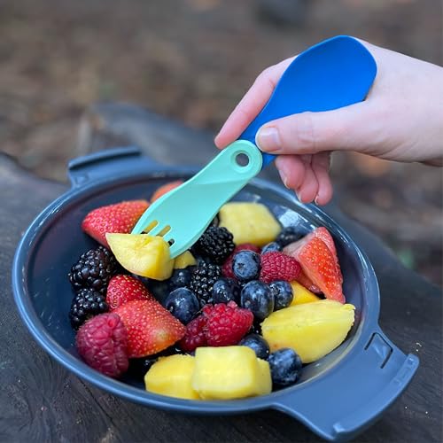 Humangear GoBites Bio Spin Folding Spork - Compact Eco-Friendly Travel & Camping Utensil with Carabiner, Dark Blue/Mint Green