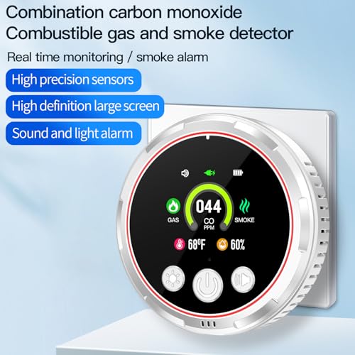 5-in-1 Ring Plug in Natural Gas & Smoke & Carbon Monoxide Detectors Combination Built-in 1000mAh Backup Battery 85dB Smoke CO Temp Humidity Senor for Home Hotel Travel (White, 1 Pack)