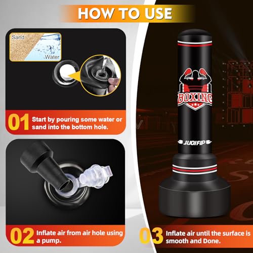 JUOIFIP 70 inch Free Standing Punching Bag for Adults Teens Red & Black – Includes Inflatable Bag (Pump/Gloves Not Included)