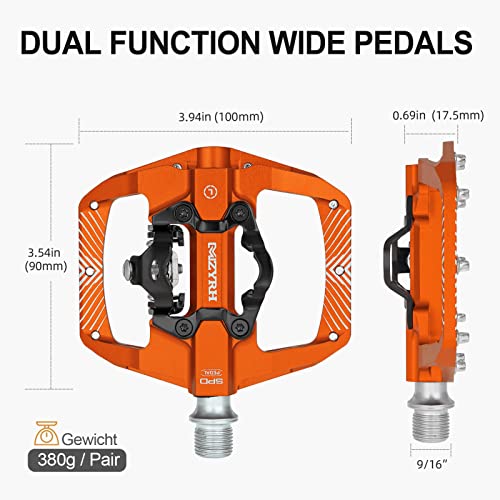 MZYRH Dual-Function Clipless MTB Pedals - 9/16" Aluminum with Cleats (Orange)