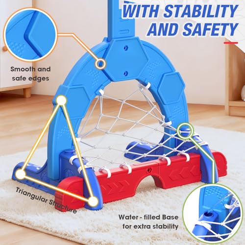 3-in-1 Kids Sports Activity Center with Basketball Hoop, Soccer Goal & Golf Game - Adjustable Height