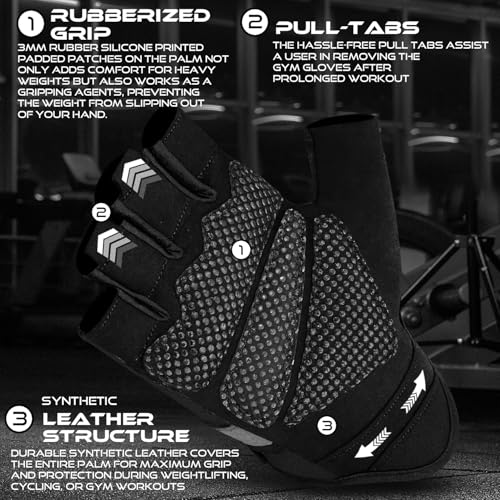 Fingerless Weight Lifting Gloves with Palm Protection - Breathable Gym Gloves for Men & Women
