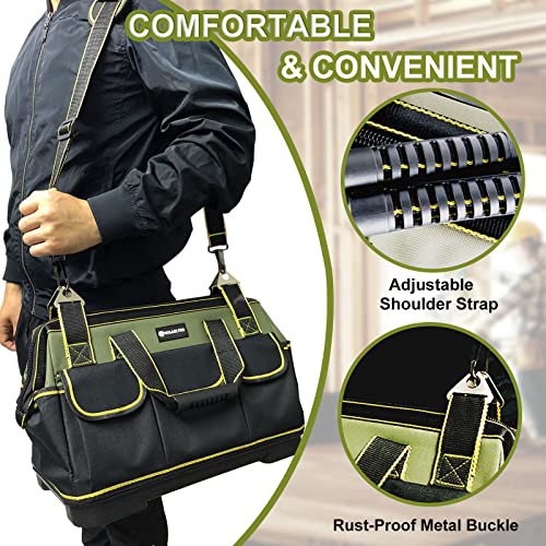 17in Tool Bag For Men Heavy Duty? with Waterproof Molded Base, High Capacity Wide Mouth Tote, Construction Worker Electricians Tool Bags, Large Tool Bag Organizer for Men Women Tool Tote